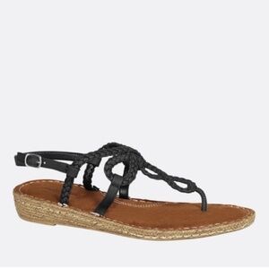 New Women’s Braided Demi Wedge Thong Sandal Black
